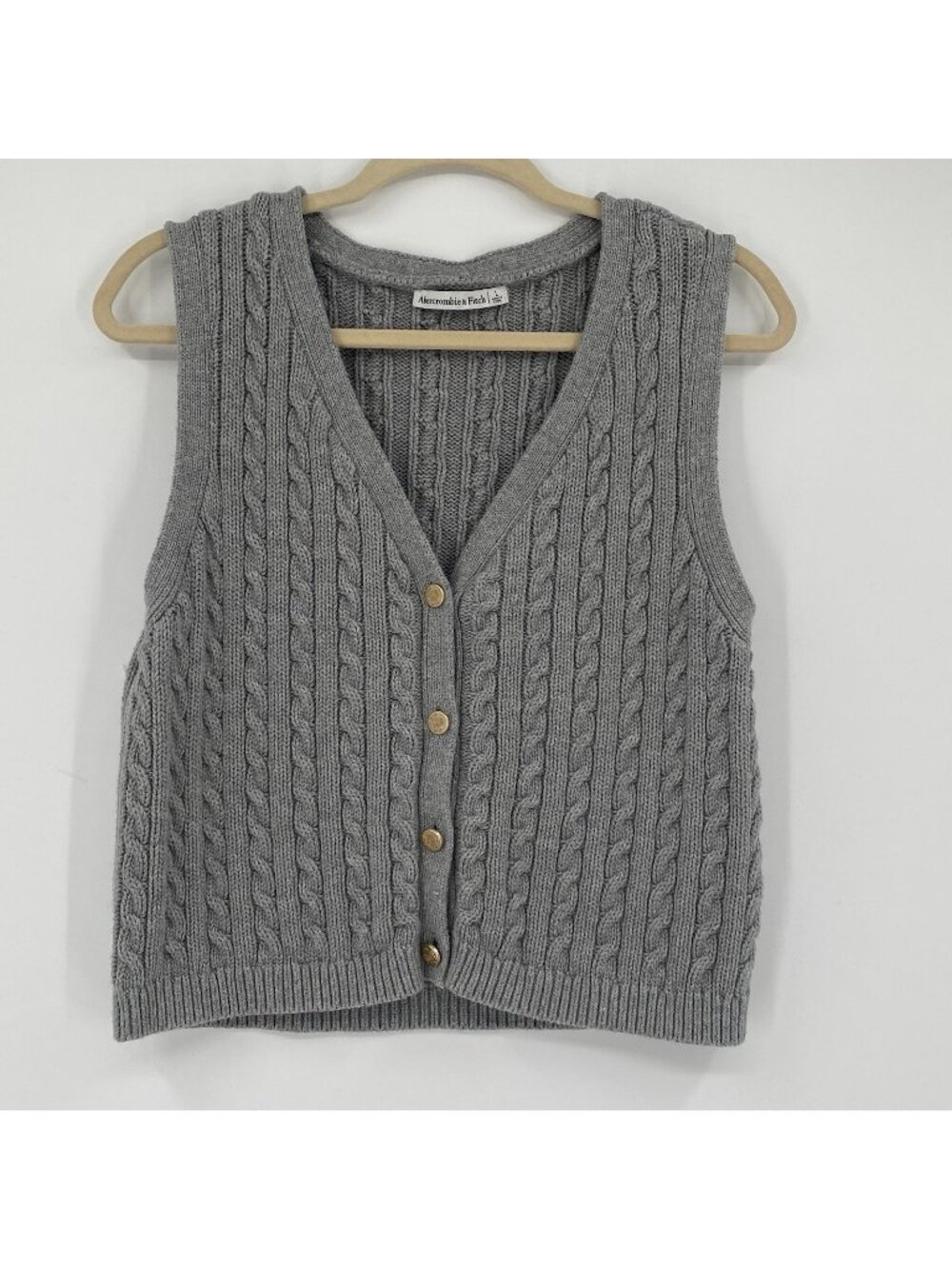 Abercrombie & Fitch Women’s Size Large Cable Knit Sweater Vest Gray Button Front